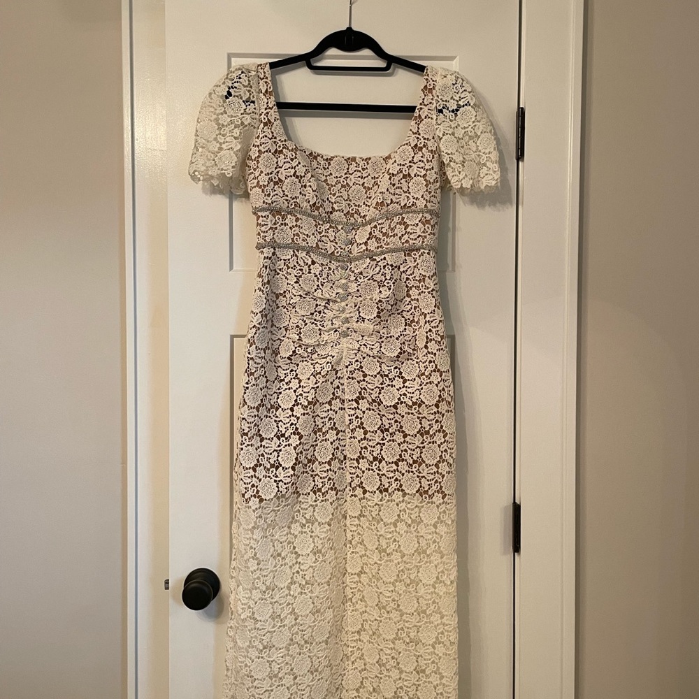 SELF-PORTRAIT Crystal-embellished guipure lace midi dress - Picture 5 of 8